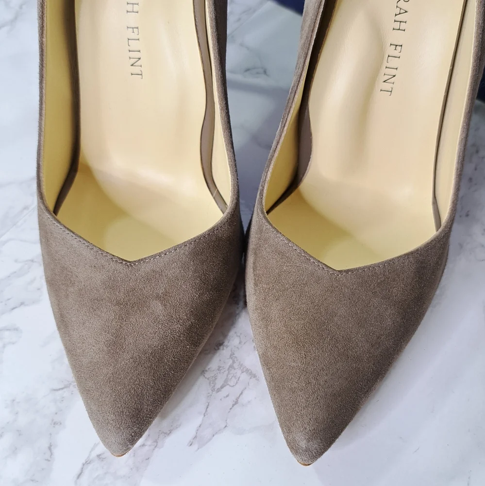 Sarah Flint Taupe Suede Perfect Pump 100 Stiletto Heels Size IT 38- US 8
